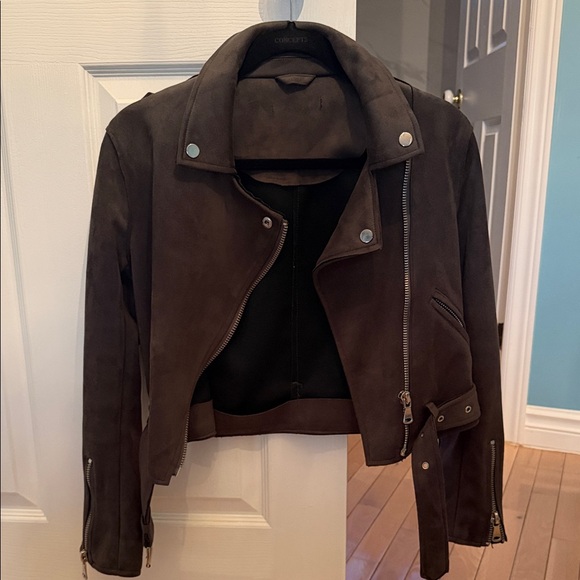 Jackets & Blazers - Elegant Dark grey Women's Suede Jacket